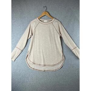 Lightweight Pullover Long Sleeve Knit Shirt Womens S Casual Simple Beige